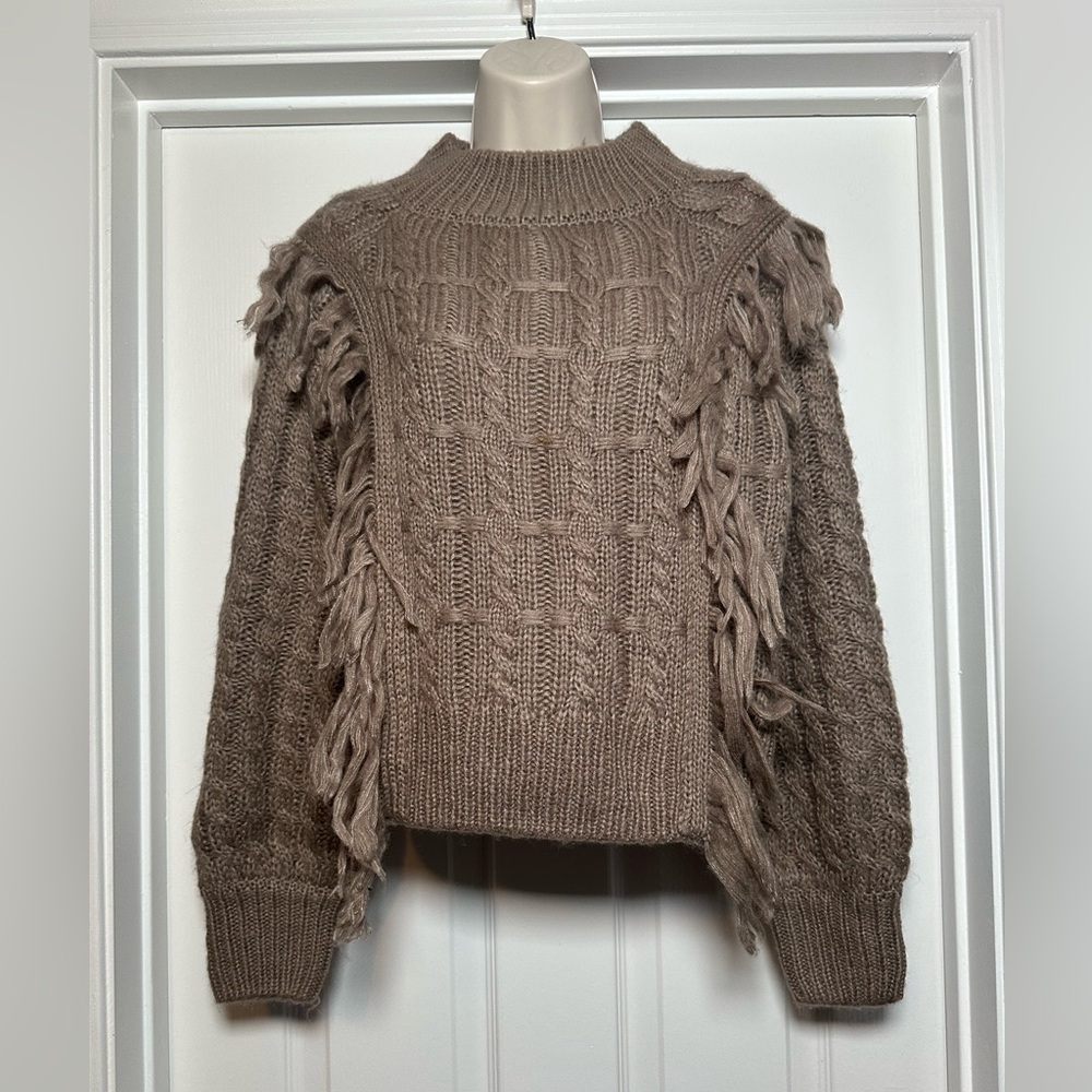 Altar’d State Brown Fringe Acrylic Knit Women’s Unique Long Sleeve Sweater Sz M